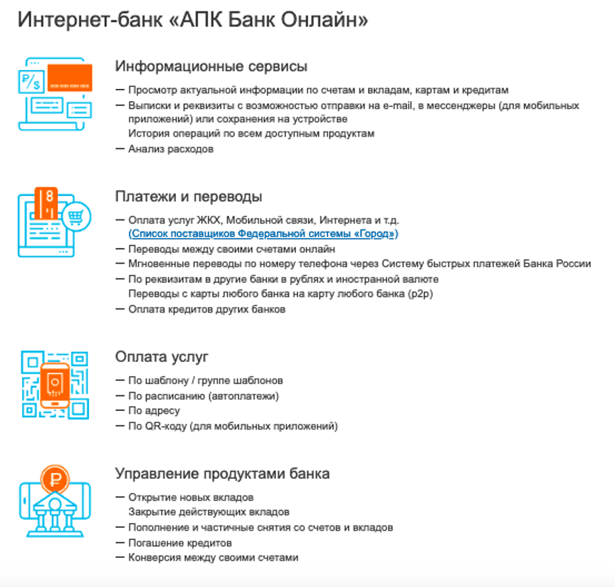 Возможности интернет банка