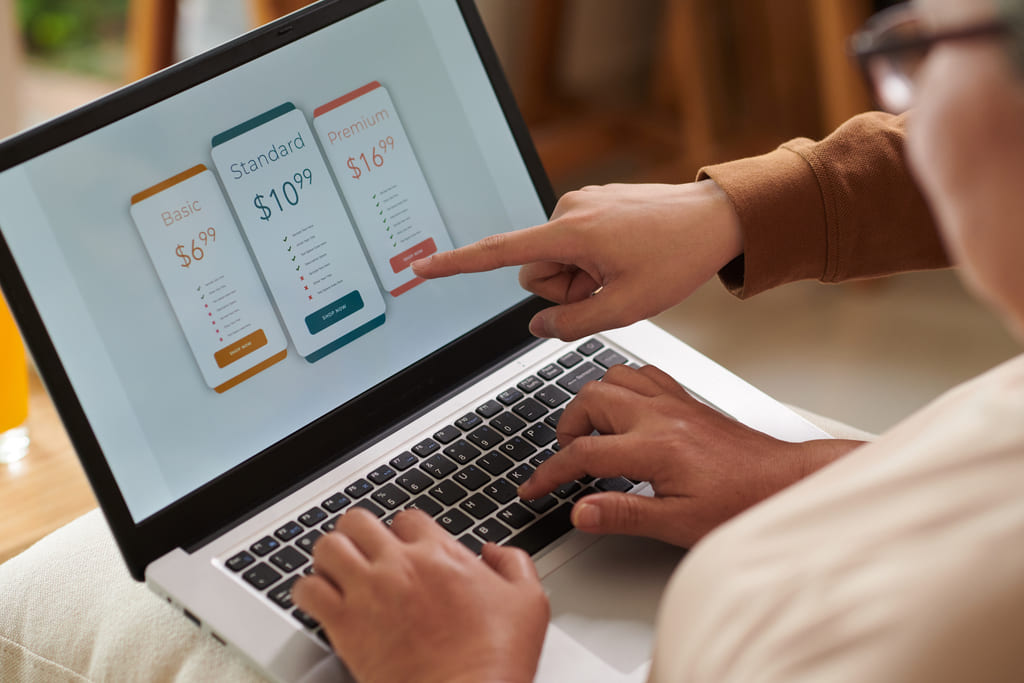 человек выбирает тариф на ноутбуке