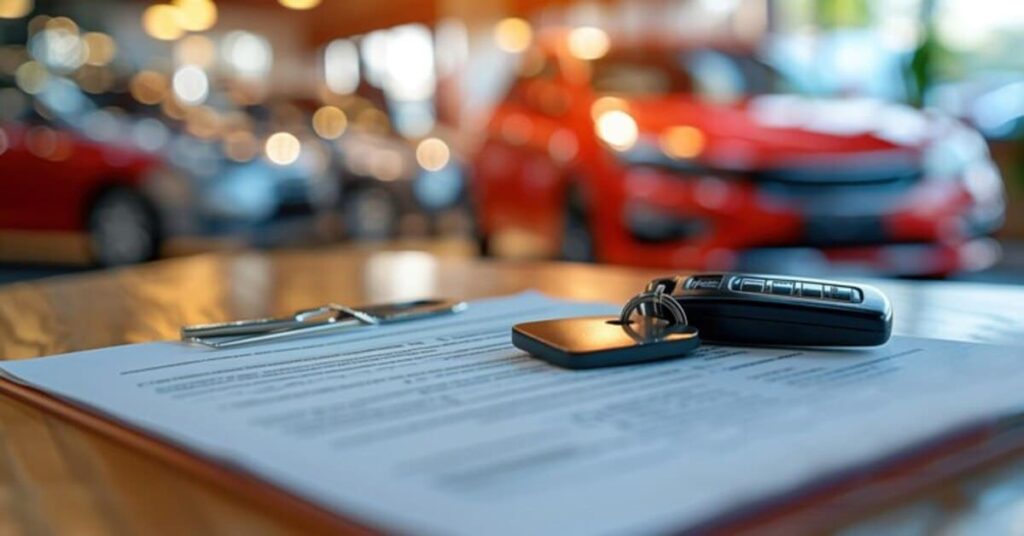 Заявление на автокредит по госпрограмме лежат рядом с ключами от нового автомобиля