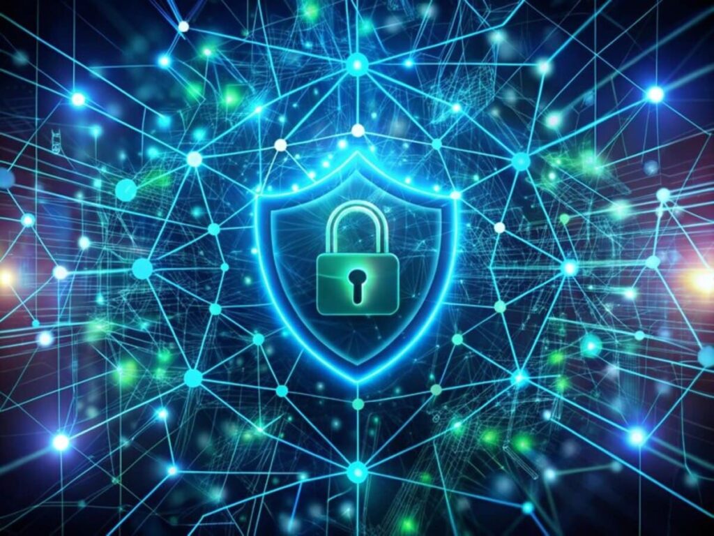 Иконка щита и замка, символизирующая безопасность и защиту данных при передаче информации