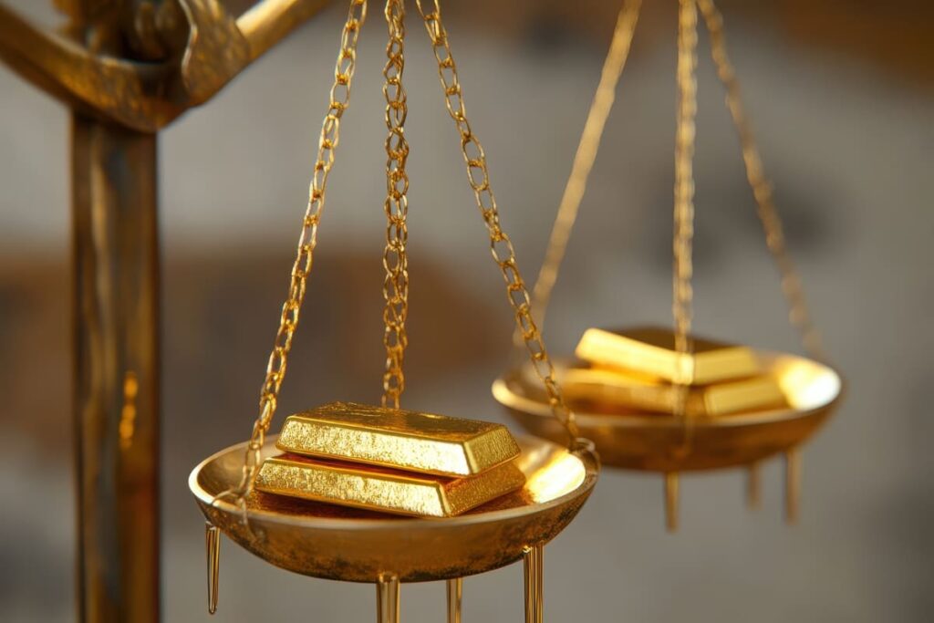 слитки золота на весах