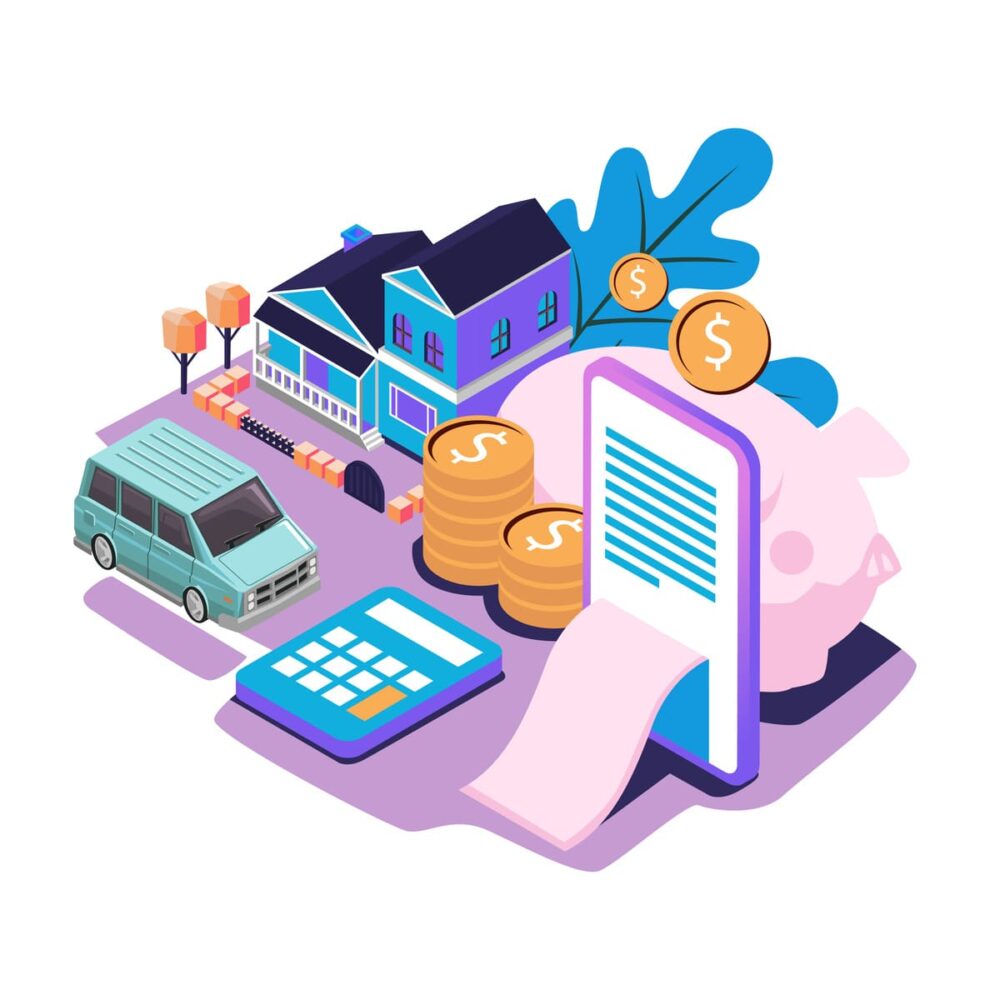 Семья планирует бюджет – блокнот, калькулятор, монеты.