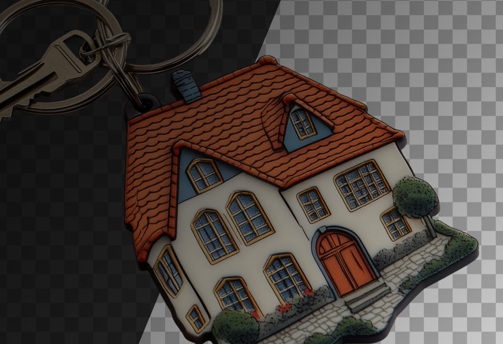 Иллюстрация макета дома с ключом, символизирующая покупку жилья