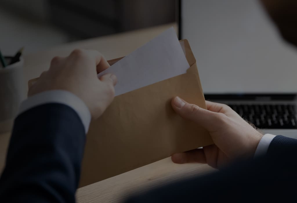 человек достает письмо из конверта 