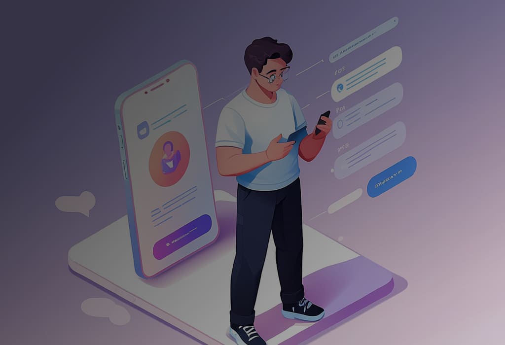 Персонаж держит телефон и выбирает опцию «Закрыть самозанятость» в приложении «Мой налог» для снятия с учета НПД